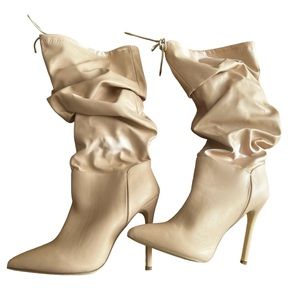 Shoe dazzle Leah heeled boots blush/tan size 9US.